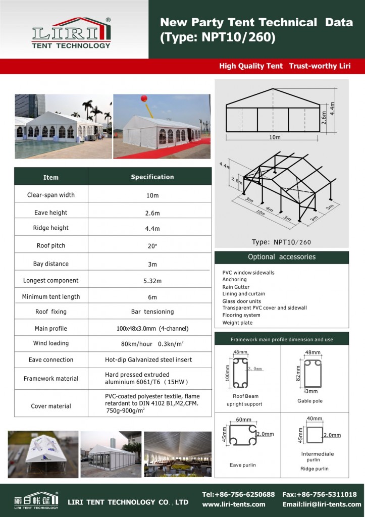 Specification for NPT10m width tent(Peggy-Liri Tent)