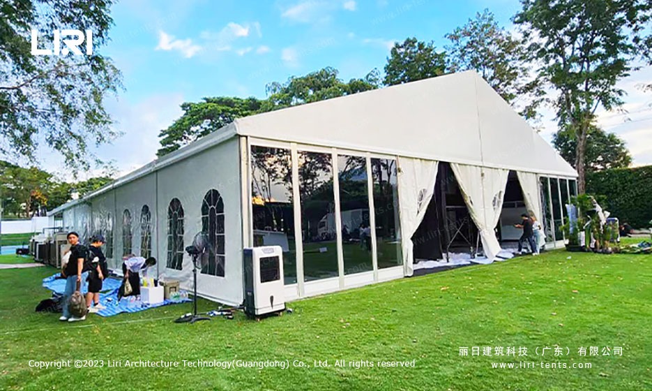 glass wall marquee tent garden view