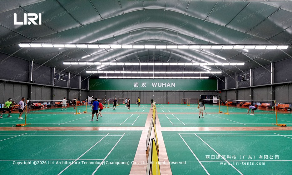 Clear span sports arena exterior hard wall construction - glass windows, HVAC units