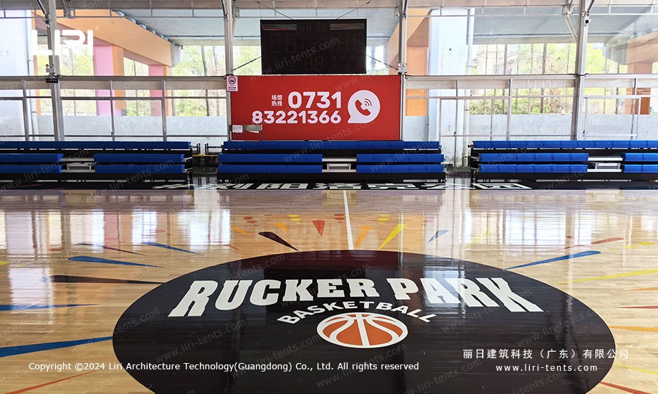 indoor basketball marquee floor with professional court markings