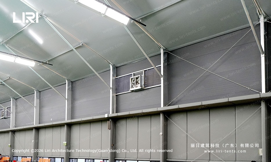 Sports marquee insulated wall panels with ventilation windows - climate control feature