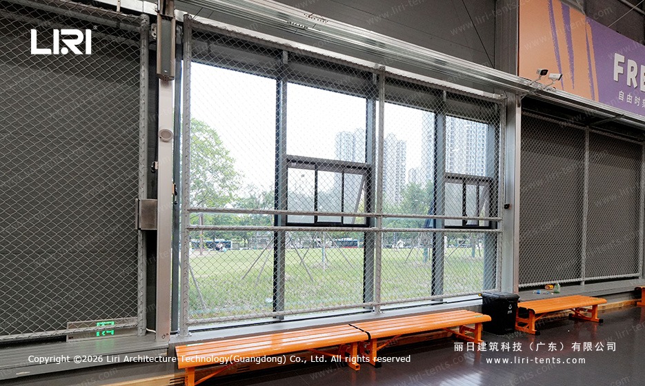 Sports marquee aluminum frame truss structure detail - modular connection, engineering