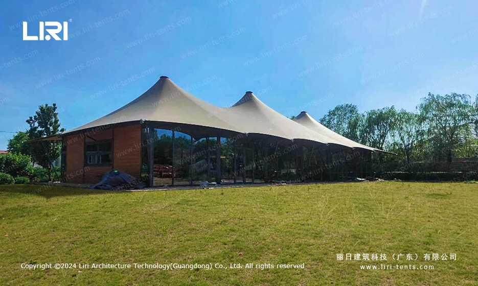 Profile view of 10x25m tension membrane canopy
