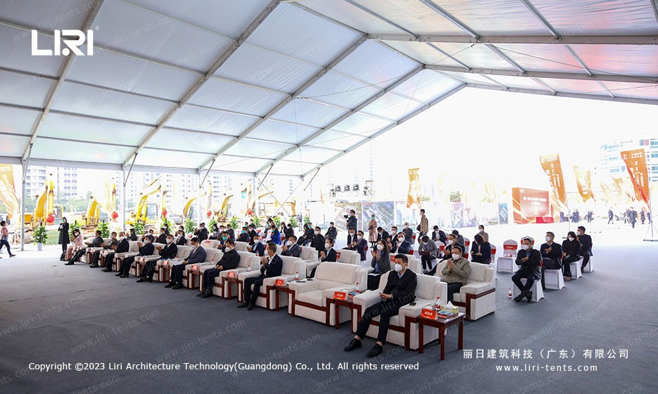 A-frame aluminum marquee tent ceremony main stage close-up
