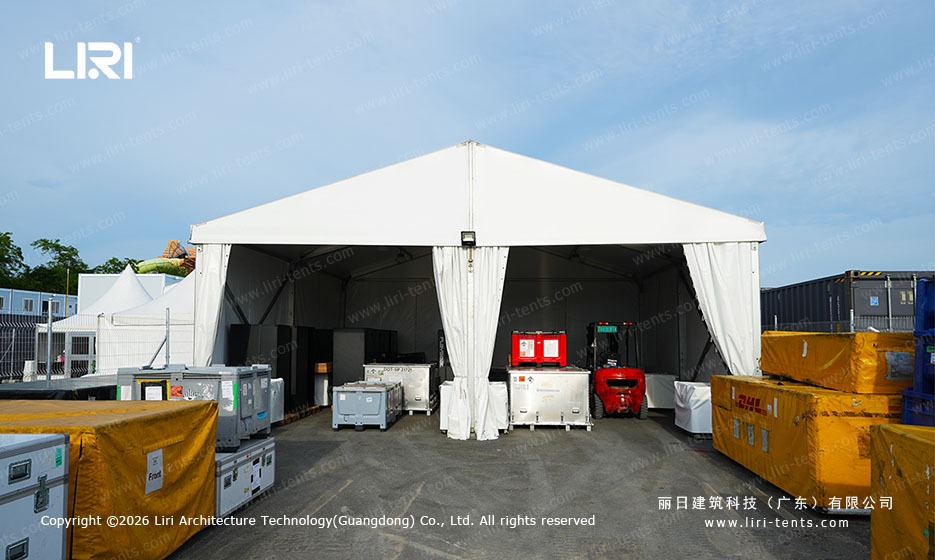 A-Frame Marquee Workshop Exterior with Power Equipment