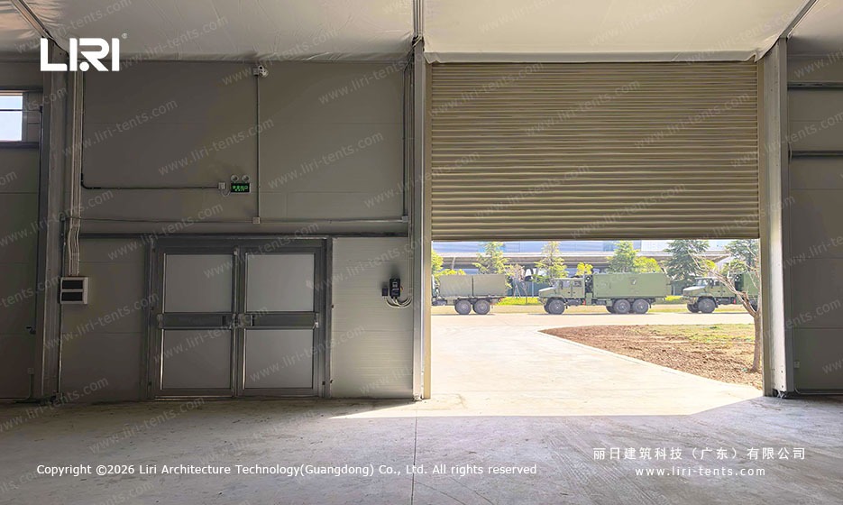 Aircraft hangar marquee side windows providing natural daylight to interior bay