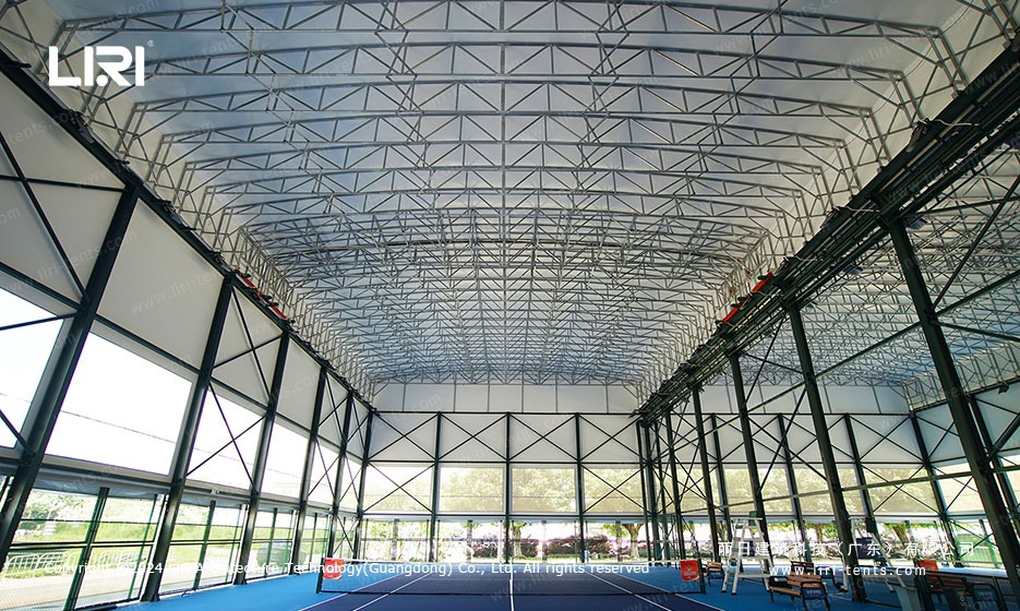 Aluminum frame structure of tennis arena marquee with mesh sidewalls
