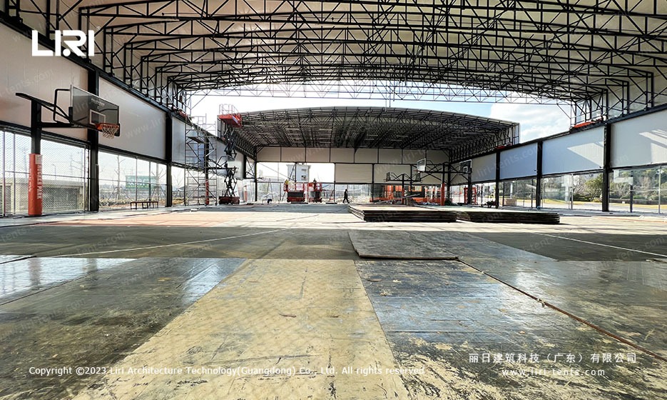 Basketball Court Marquee Interior with Retractable Roof Trusses