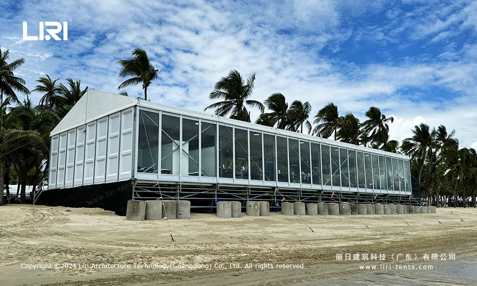 Beachside clear span marquee for motorsport VIP hospitality