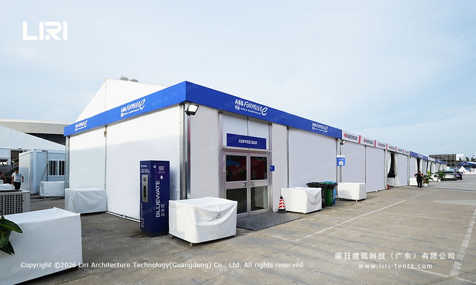 Event Marquee Coffee Bar Exterior with Formula E Branding
