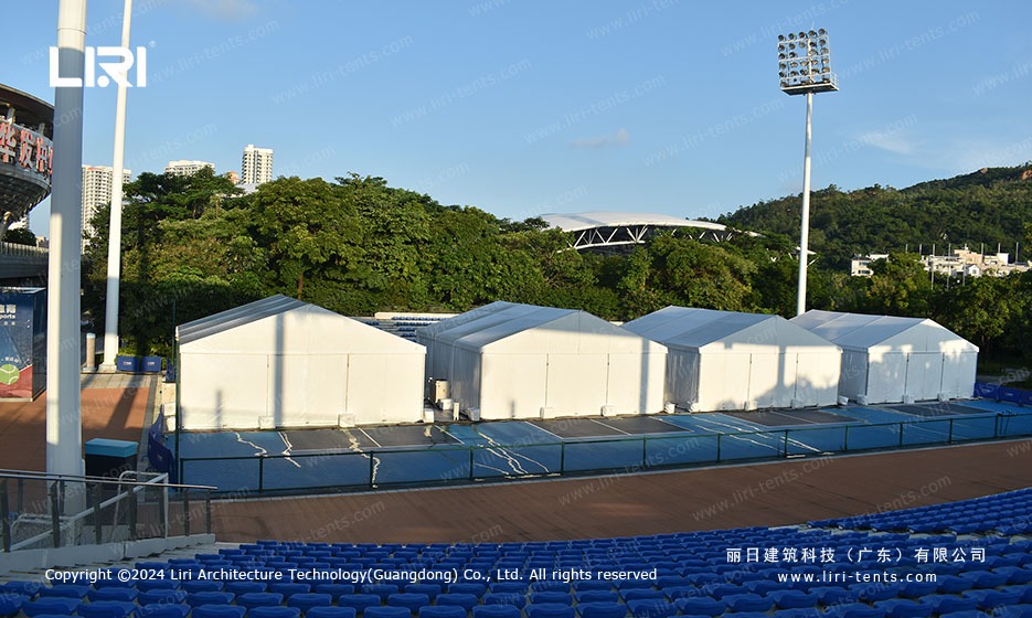 Aerial View of Court-Side Sports Marquee Tents at Tennis Stadium