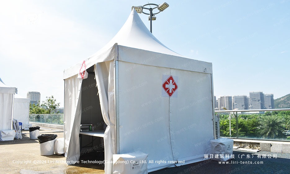 Medical First Aid Pagoda Tent with Red Cross at Tennis Tournament
