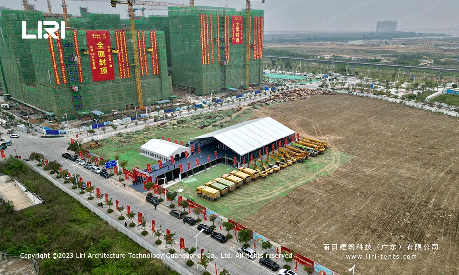 large aluminum event marquee tent used for foundation groundbreaking