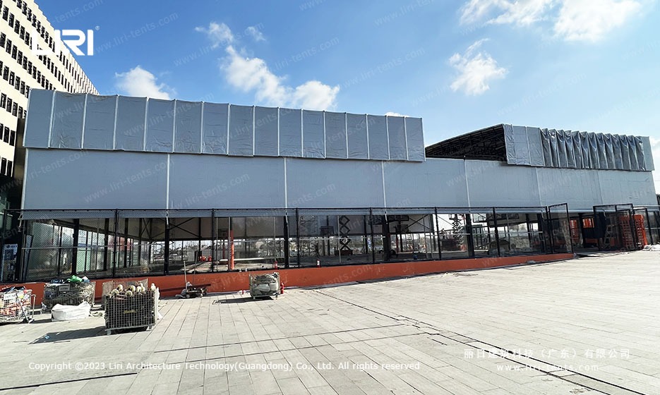 Marquee Sports Hall Side View with White PVC Walls