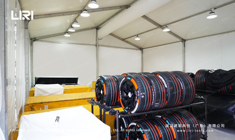 Race Tire Storage Marquee Interior with Formula E Tires