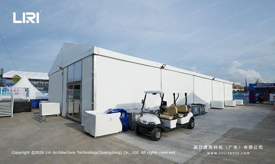 White A-Frame Marquee Exterior for Broadcast Zone at Sanya Formula E