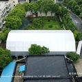 Aerial view of arcum roof profile over single tennis court