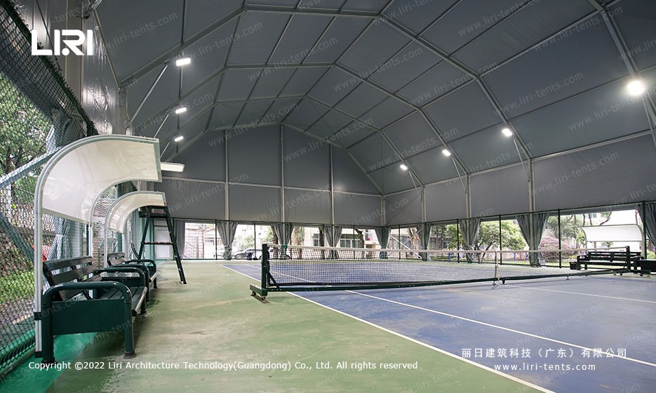 PVC fabric membrane on arcum roof tennis court marquee