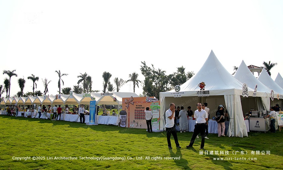 Pagoda tents for vendor booths at hainan coffee festival trade month